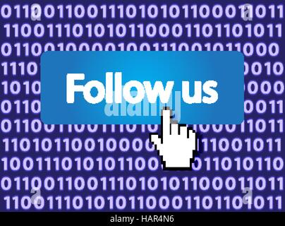 Follow Me Button with Hand Cursor. Vector Illustration. Stock Vector