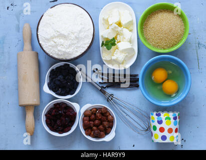ingredients for baking cakes and muffins on the table Stock Photo