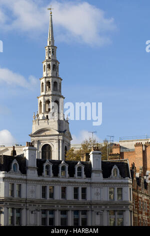 The tiered octagonal spire, St Bride's Church, Fleet Street: Stock Photo