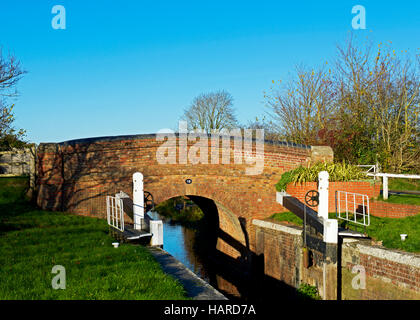 Bridge and Maunsel Lock, Bridgwater and Taunton Canal, Somerset, England UK Stock Photo