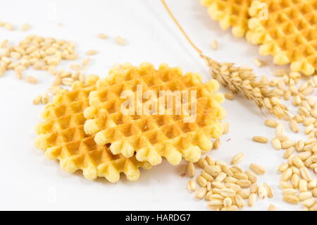 Bunch of golden baked waffle cookies Stock Photo