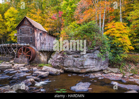 The Glade Creek Grist Mill with autumn color in Babcock State Park, West Virginia, USA. Stock Photo