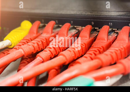 Rack Switches or Network panel switch and cable in data center. Stock Photo