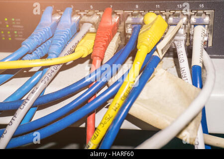 Rack Switches or Network panel switch and cable in data center. Stock Photo