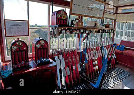 Interior of  Wittersham Road signalbox on the Kent and East Sussex Railway UK