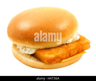 Photos tasty big burger with fish isolated on white background Stock Photo