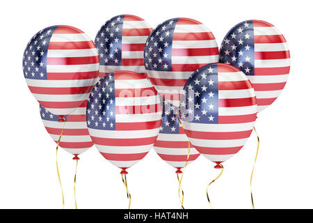 USA patriotic balloons with flag of US, federal holyday concept. 3D rendering isolated on white background Stock Photo