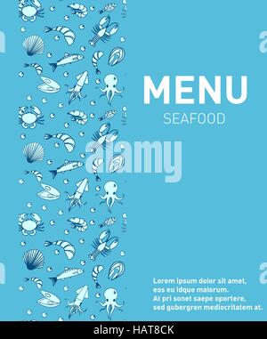 Seafood Menu Flyer. Sea Restaurant Banner With Hand Drawn Sketch 