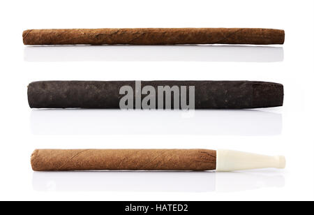 Set of three kind cigars isolated on white background Stock Photo