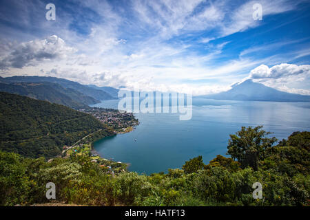 View of Lake Atitlan and Panajachel from San Jorge Stock Photo