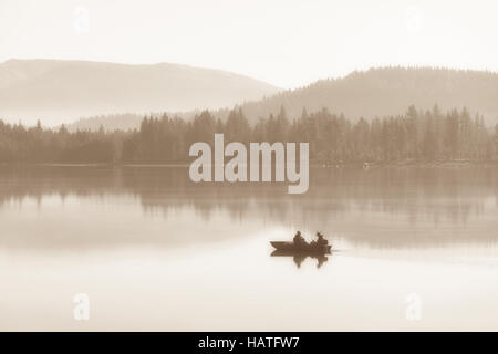 Donner Lake, in the Sierra mountains of California, is a popular fishing spot. Stock Photo