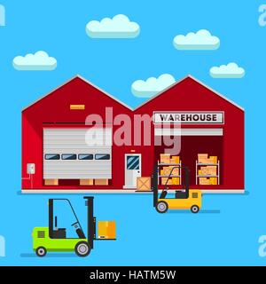 Warehouse infographic elements vector flat design. People in stock items are sorted and sent them to the consumer service delivery Stock Vector