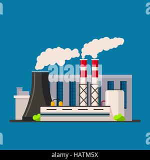 Factory building icon vector set in the flat style. Industrial factory building concept isolated from the background. Manufacturing factory building. Stock Vector