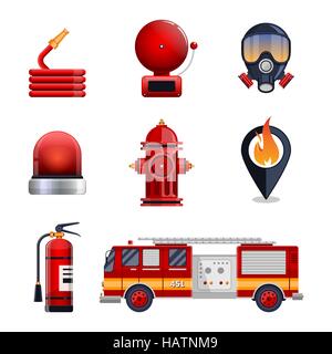 Firefighter elements set collection Stock Vector