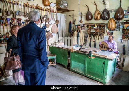 U.S. Secretary of State John Kerry visits an artisanal complex during his visit to the United Nations Framework Convention on Climate Change Conference of Parties November 16, 2016 in Marrakech, Morocco. Stock Photo