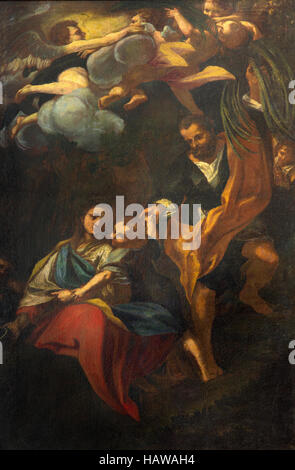 BRESCIA, ITALY - MAY 23, 2016: The painting Rest on the Flight into Egypt in church Chiesa di San Giovanni Evangelista by unknown artist.