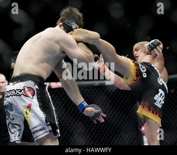 Forrest Griffin, left, fights Tito Ortiz at UFC 106 at the Mandalay Events Center on November 21, 2009 in Las Vegas, Nevada. Photo Credit: Francis Specker Stock Photo