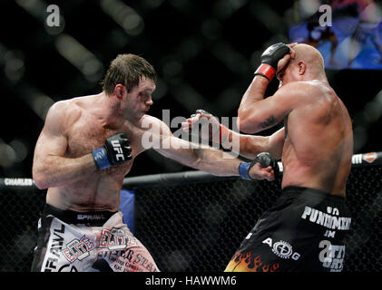 Forrest Griffin, left, fights Tito Ortiz at UFC 106 at the Mandalay Events Center on November 21, 2009 in Las Vegas, Nevada. Photo Credit: Francis Specker Stock Photo