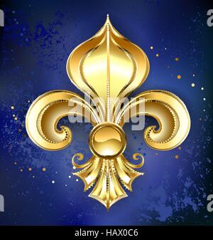 Gold Fleur-de-lis on a dark blue textural background Stock Vector