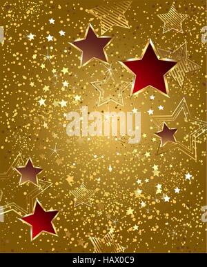 background of gold foil with red and gold stars Stock Vector
