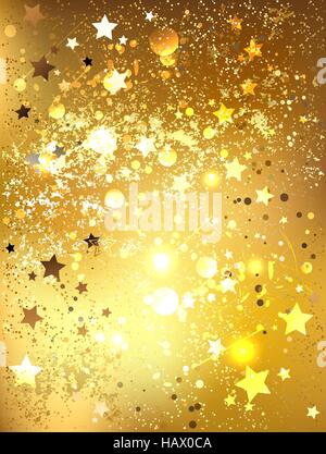 background of gold foil with shiny gold stars. Stock Vector