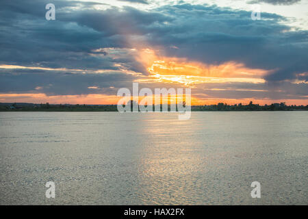 Sunset over river Tom Tomsk in summer Stock Photo