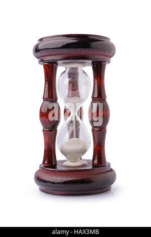 Vintage wooden hourglass isolated on white background Stock Photo