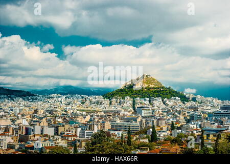 Cityscape of Athens and Lycabettus Hill Stock Photo
