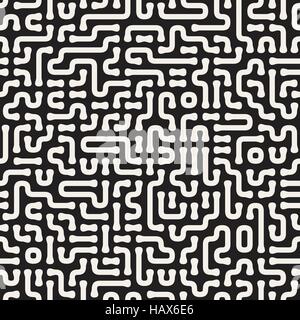 Irregular Rounded Lines Cirquit. Vector Seamless Black and White Pattern. Stock Vector