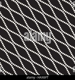 Vector Seamless Black and White Diagonal Dotted Wavy Lines Pattern Stock Vector