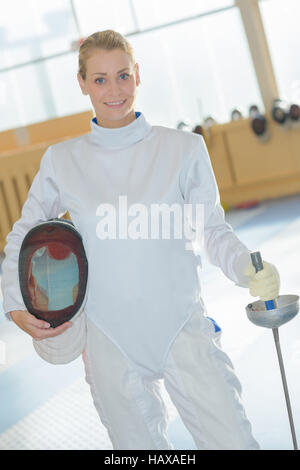 portrait of female fencer Stock Photo