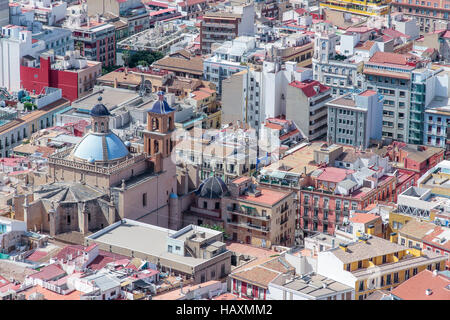 aerial view of some buildings of alicante with tehe co-cathedral of san nicolas de bari on the left Stock Photo