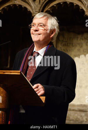 Sir Tom Courtenay reads a poem close to the memorial stone to poet Philip Larkin after it was unveiled in Poet's Corner in Westminster Abbey, central London. PRESS ASSOCIATION Photo Picture date: Friday December 2 2016. Photo credit should read: John Stillwell/PA W Stock Photo