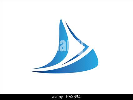 sailboat logo, business boat cruise ocean vector icon, sea wave travel boating design symbol, blue ship boat logo concept Stock Vector