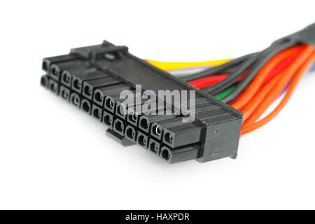 connecting wires to a computer on a white background Stock Photo