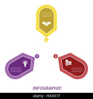 Colored Arrows arranged in circle, pointing inside the circle. Template for infographic numbered three positions Stock Vector