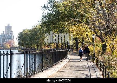 The reservoir running track in central park in the fall, NYC Stock Photo