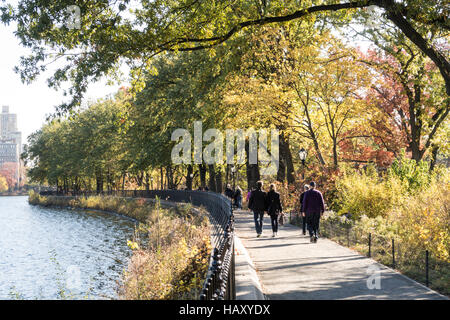 The reservoir running track in central park in the fall, NYC Stock Photo