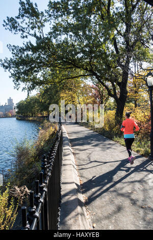 The reservoir running track in central park in the fall, NYC Stock Photo