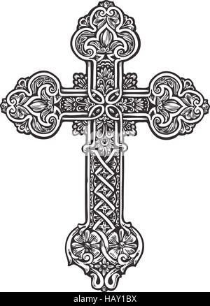 Beautiful ornate cross. Sketch vector illustration Stock Vector