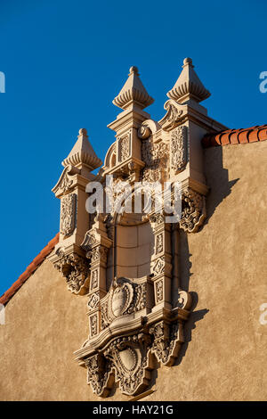 Detail of the pseudo-Moorish Spanish architecture on the Lensic Santa Fe's Performing Arts Center in downtown Santa Fe NM USA Stock Photo