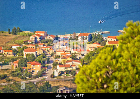 Coastal village Dobropoljana on Island of Pasman aerial view, Dalmatia, Croatia Stock Photo