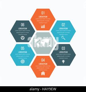 Vector illustration infographics six hexagons Stock Vector