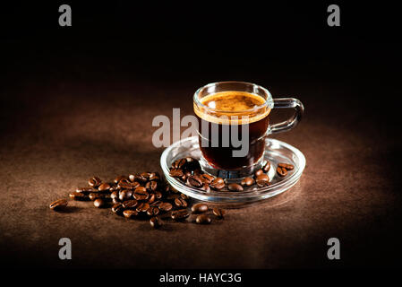 Cup of espresso coffee on dark background Stock Photo
