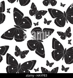 Elegant black butterfly seamless pattern sketch. Black and white butterfly background. Vector illustration Stock Vector