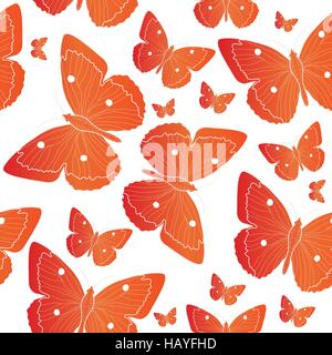 Orange Butterfly seamless pattern. Summer mood background. Vector illustration Stock Vector