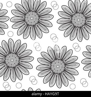 Floral seamless pattern chrysanthemum, in the style of hand drawing. Black and white flowers. Vector illustration Stock Vector