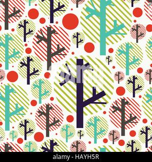 Seamless handwork pattern with colorful trees and circles Stock Vector