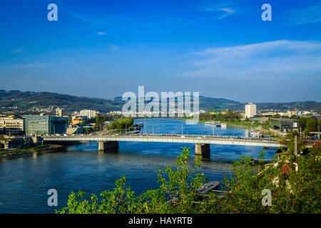 View over Danube valley in Linz - Austria Stock Photo
