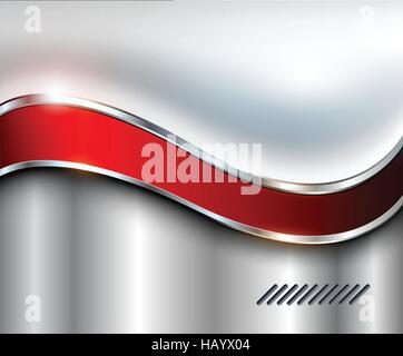 Abstract silver background, metallic with red wave. Stock Vector